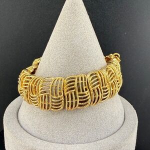 Vintage Monet Bracelet Gold Tone Basket Weave Signed 7”